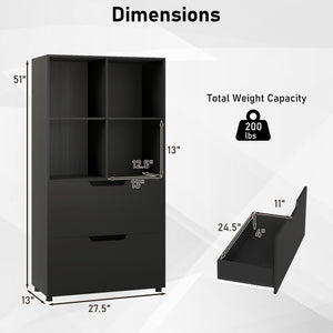 4-Cube Bookcase with 2 Drawers 51 inch 5-Tier Tall Freestanding Bookshelf-Black view 5