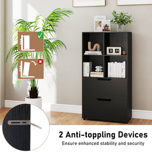 4-Cube Bookcase with 2 Drawers 51 inch 5-Tier Tall Freestanding Bookshelf-Black view 8