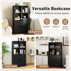 4-Cube Bookcase with 2 Drawers 51 inch 5-Tier Tall Freestanding Bookshelf-Black view 9