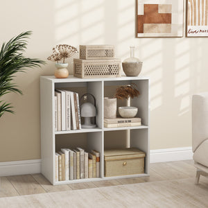 4 Cube Bookshelf with Back Guardrail for Living Room Bedroom-White view 3