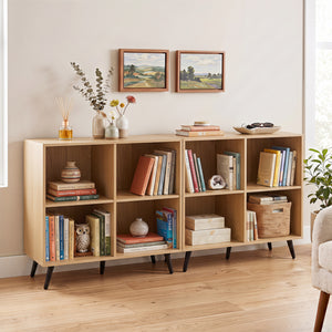 4-Cube Wooden Bookshelf Bookcase with 5 Metal Legs for Home-Natural view 6