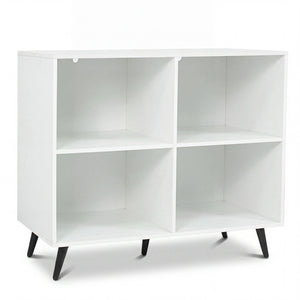 4-Cube Wooden Bookshelf Bookcase with 5 Metal Legs for Home-White view 4