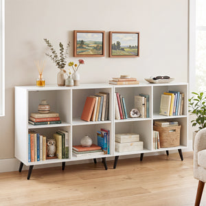 4-Cube Wooden Bookshelf Bookcase with 5 Metal Legs for Home-White view 6