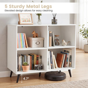 4-Cube Wooden Bookshelf Bookcase with 5 Metal Legs for Home-White view 9