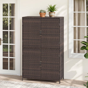 4-Door Rattan Vertical Storage Shed with Adjustable Shelves-Brown view 3