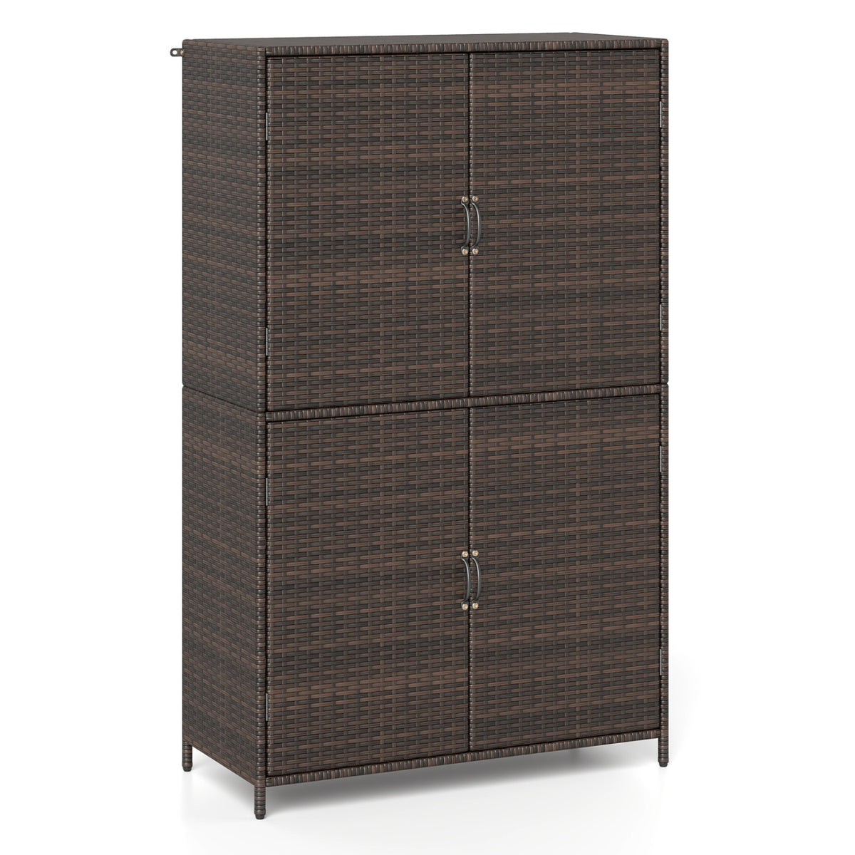 4-Door Rattan Vertical Storage Shed with Adjustable Shelves-Brown view 4