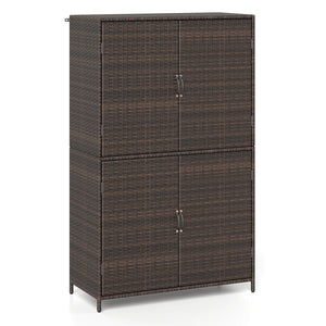 4-Door Rattan Vertical Storage Shed with Adjustable Shelves-Brown view 4