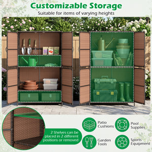 4-Door Rattan Vertical Storage Shed with Adjustable Shelves-Brown view 7