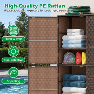 4-Door Rattan Vertical Storage Shed with Adjustable Shelves-Brown view 8