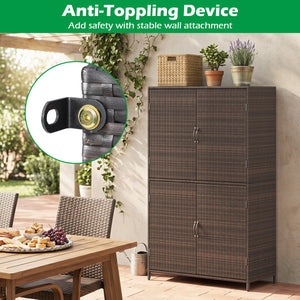 4-Door Rattan Vertical Storage Shed with Adjustable Shelves-Brown view 9