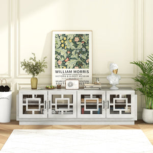 4-Door TV Stand for TVs up to 75 Inch Media Console Table with Adjustable Shelves-Oak view 3