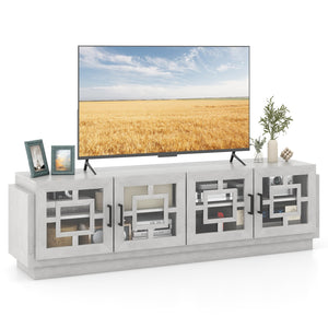 4-Door TV Stand for TVs up to 75 Inch Media Console Table with Adjustable Shelves-Oak view 4