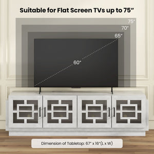 4-Door TV Stand for TVs up to 75 Inch Media Console Table with Adjustable Shelves-Oak view 9