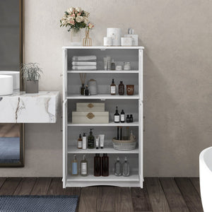 4 Doors Freeestanding Bathroom Floor Cabinet with Adjustable Shelves-White view 3