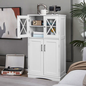 4 Doors Freeestanding Bathroom Floor Cabinet with Adjustable Shelves-White view 5