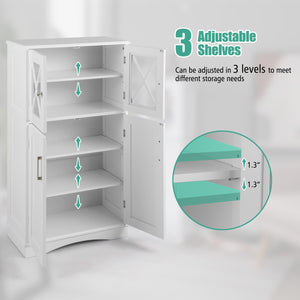 4 Doors Freeestanding Bathroom Floor Cabinet with Adjustable Shelves-White view 7