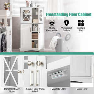 4 Doors Freeestanding Bathroom Floor Cabinet with Adjustable Shelves-White view 8