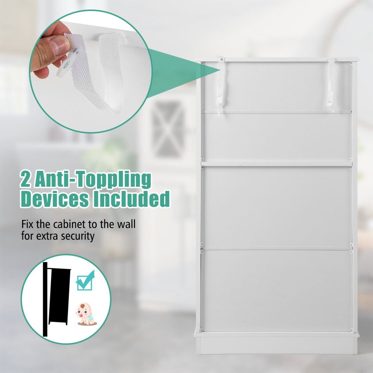 4 Doors Freeestanding Bathroom Floor Cabinet with Adjustable Shelves-White view 9
