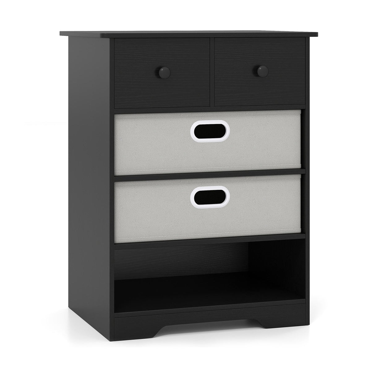 4-Drawer Dresser Modern Chest Storage Organizer with Open Shelves-Black