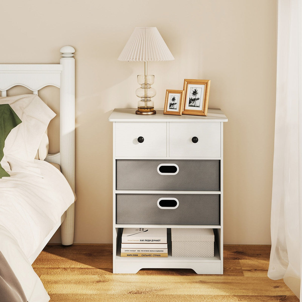 4-Drawer Dresser Modern Chest Storage Organizer with Open Shelves-White view 2