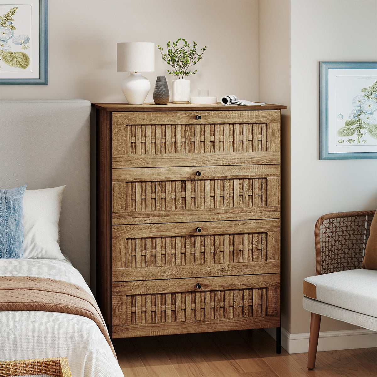 4-Drawer Dresser with Interlocking Mechanism and Metal Legs for Bedroom-Oak view 2