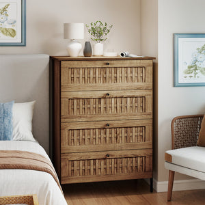 4-Drawer Dresser with Interlocking Mechanism and Metal Legs for Bedroom-Oak view 2