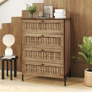 4-Drawer Dresser with Interlocking Mechanism and Metal Legs for Bedroom-Oak view 3