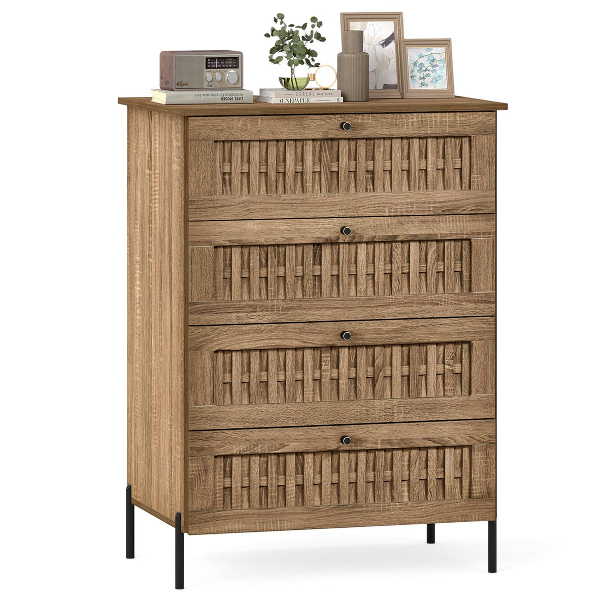 4-Drawer Dresser with Interlocking Mechanism and Metal Legs for Bedroom-Oak view 4