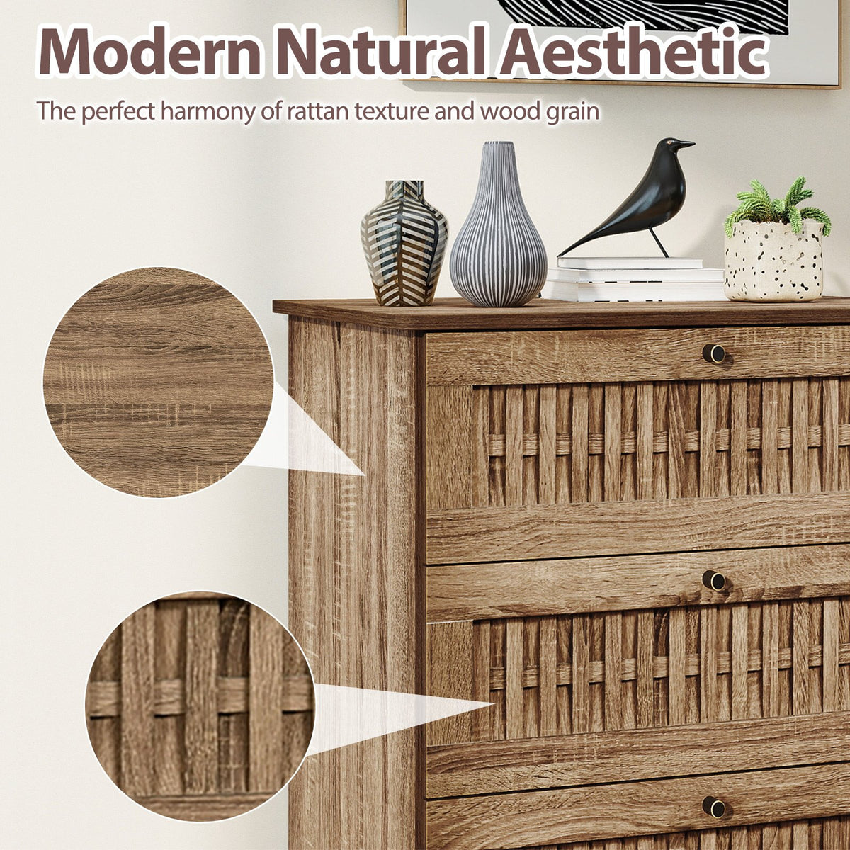 4-Drawer Dresser with Interlocking Mechanism and Metal Legs for Bedroom-Oak view 7