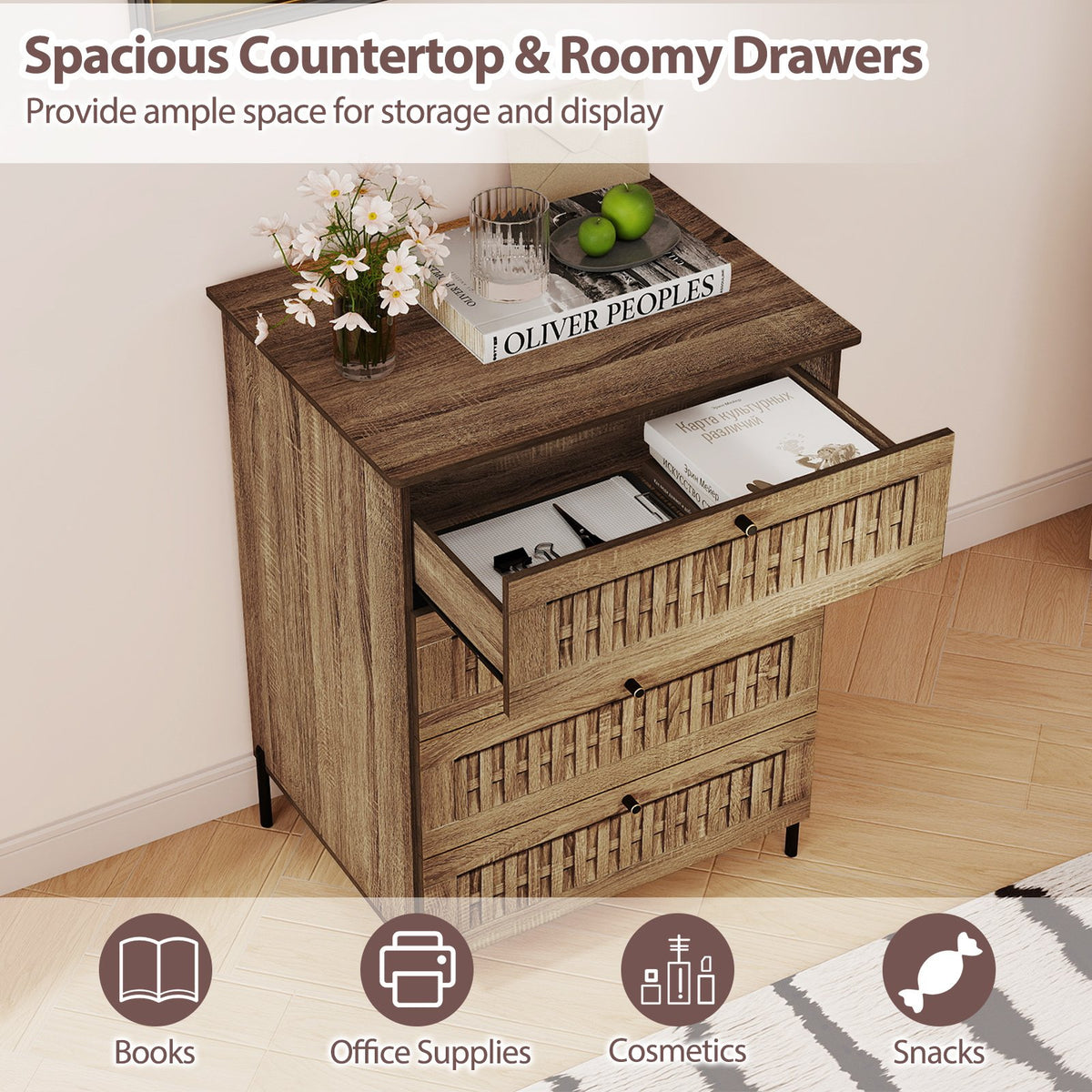 4-Drawer Dresser with Interlocking Mechanism and Metal Legs for Bedroom-Oak view 8