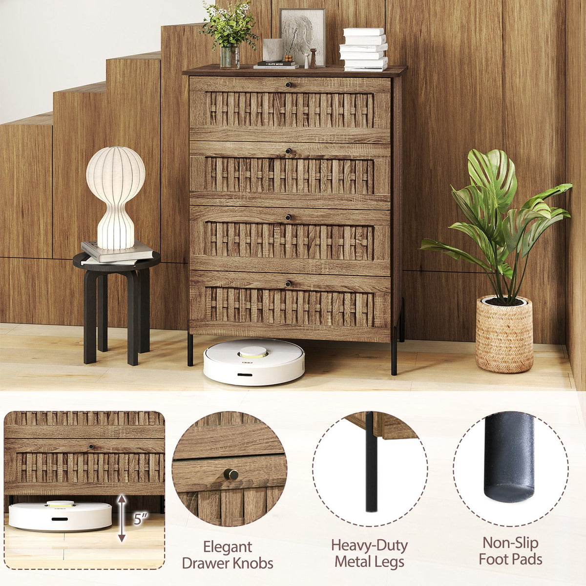 4-Drawer Dresser with Interlocking Mechanism and Metal Legs for Bedroom-Oak view 9