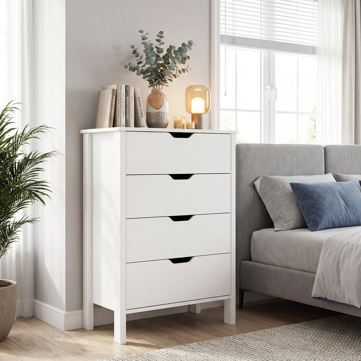 4-Drawer Dresser Wooden Nightstand with Anti-Tipping Kits-White view 2