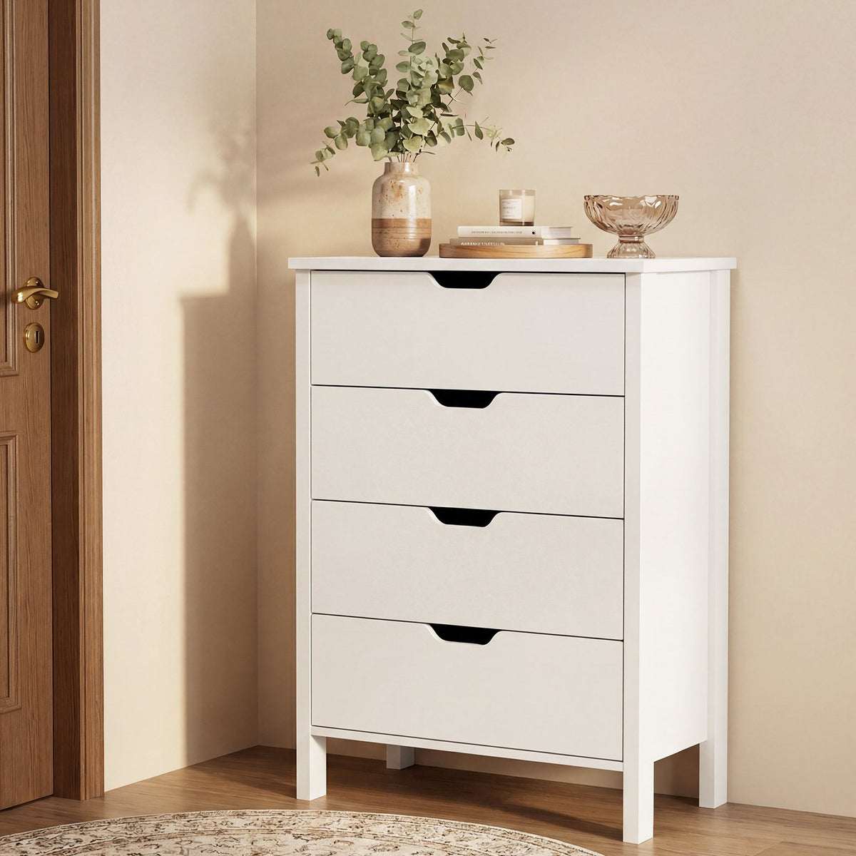4-Drawer Dresser Wooden Nightstand with Anti-Tipping Kits-White view 3