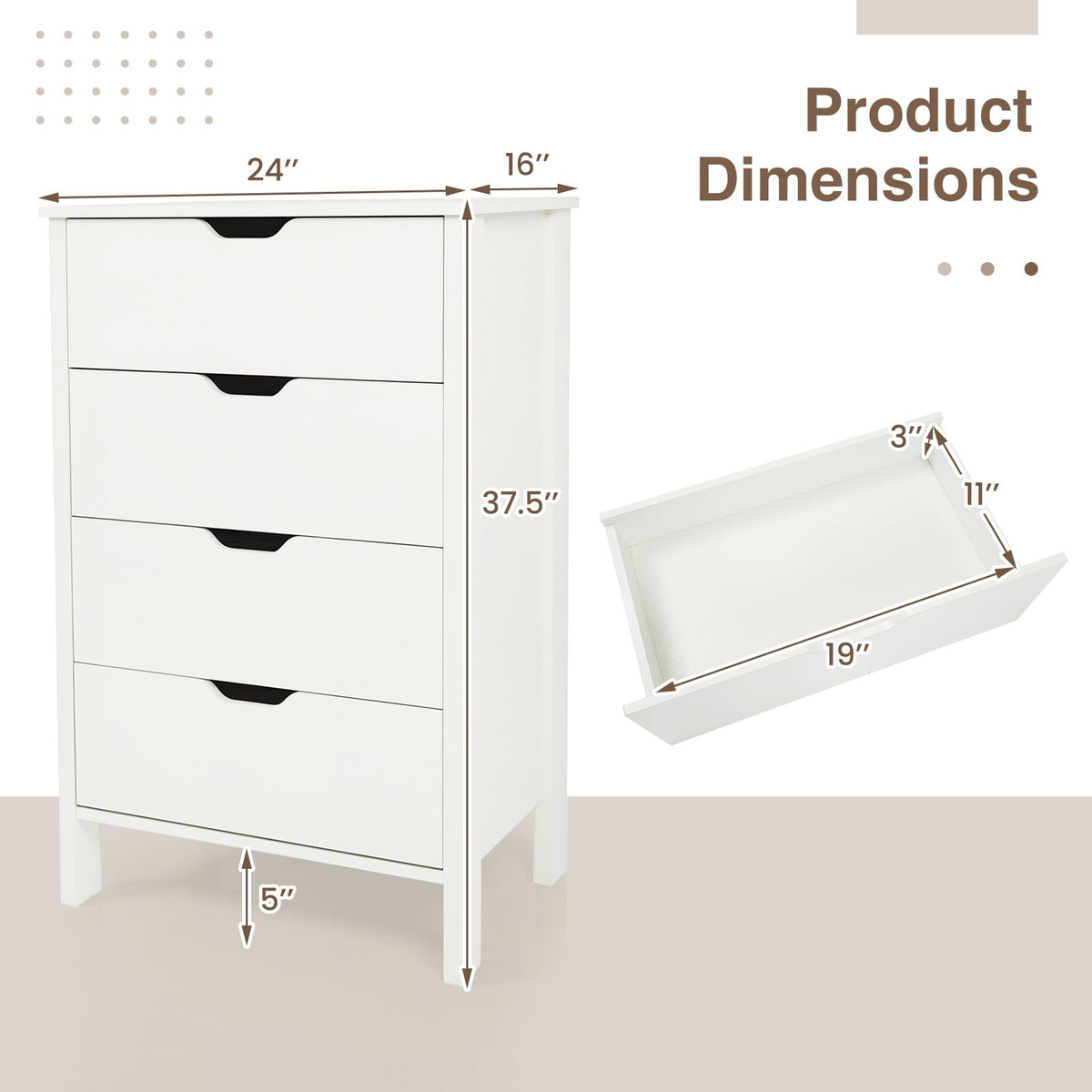 4-Drawer Dresser Wooden Nightstand with Anti-Tipping Kits-White view 5