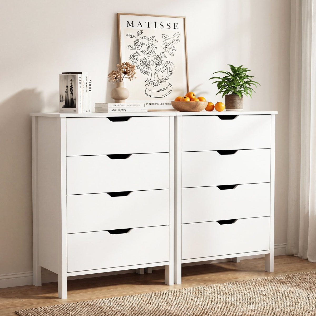 4-Drawer Dresser Wooden Nightstand with Anti-Tipping Kits-White view 6
