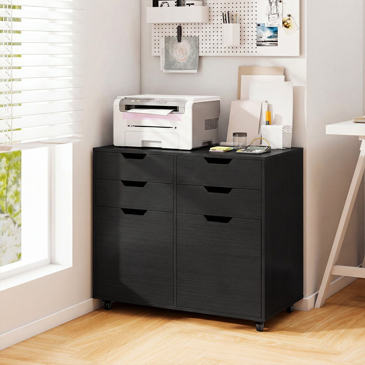 4 Drawer File Cabinet with Wheels for Home Office Organization-Black view 2