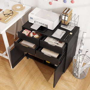 4 Drawer File Cabinet with Wheels for Home Office Organization-Black view 3