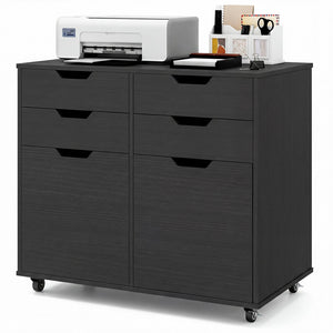 4 Drawer File Cabinet with Wheels for Home Office Organization-Black view 4