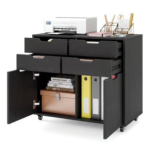 4 Drawer File Cabinet with Wheels for Home Office Organization-Black view 6