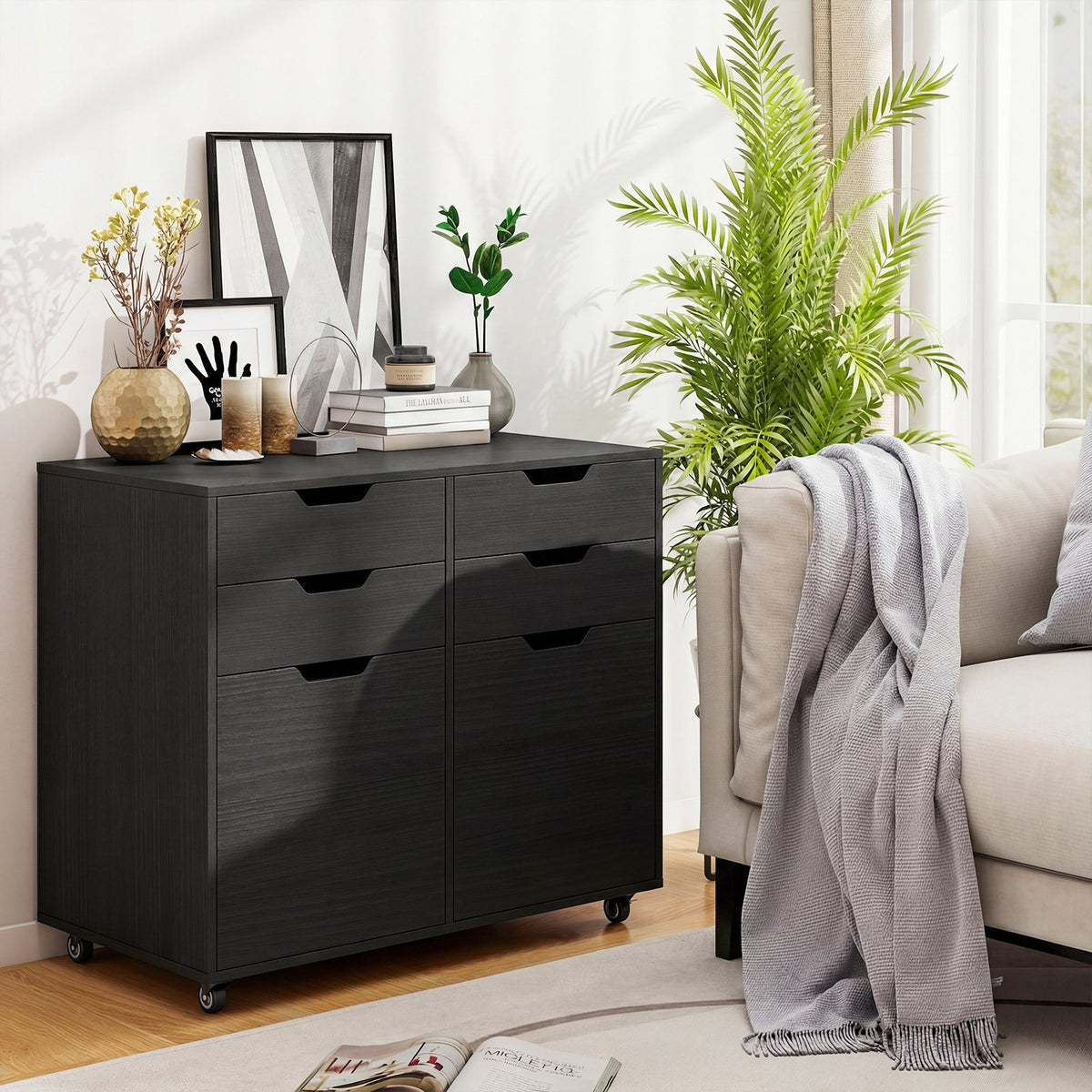 4 Drawer File Cabinet with Wheels for Home Office Organization-Black view 7
