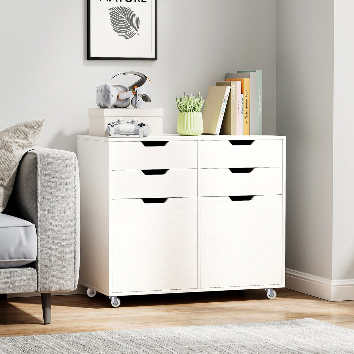 4 Drawer File Cabinet with Wheels for Home Office Organization-White view 2