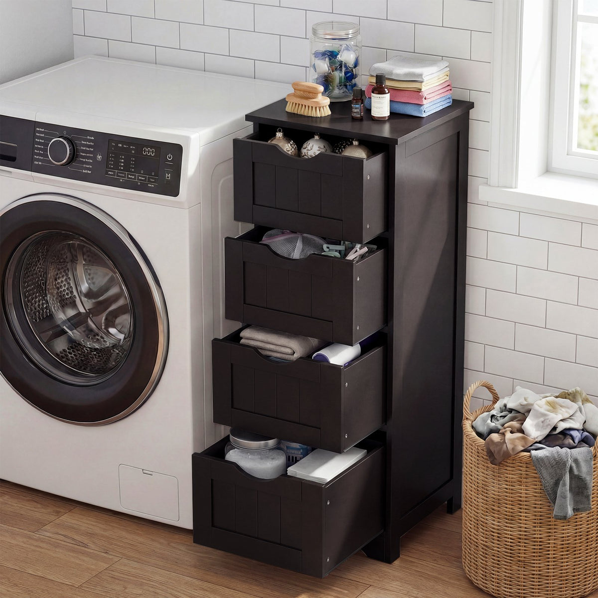 4-Drawer Freestanding Floor Cabinet with Anti-Toppling Device-Dark Brown view 2