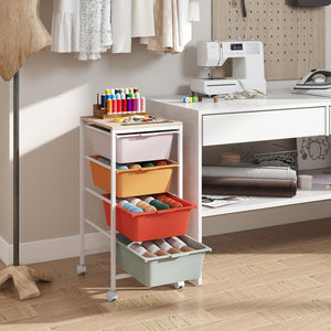 4-Drawer Rolling Storage Cart Mobile Utility Organizer with Wooden Tabletop and Lockable Wheels-Macaron view 2