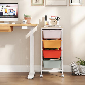 4-Drawer Rolling Storage Cart Mobile Utility Organizer with Wooden Tabletop and Lockable Wheels-Macaron view 3