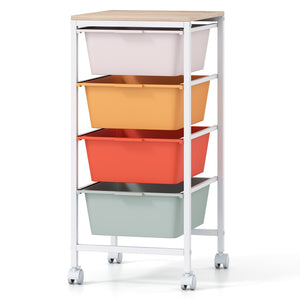 4-Drawer Rolling Storage Cart Mobile Utility Organizer with Wooden Tabletop and Lockable Wheels-Macaron view 4