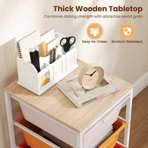 4-Drawer Rolling Storage Cart Mobile Utility Organizer with Wooden Tabletop and Lockable Wheels-Macaron view 8