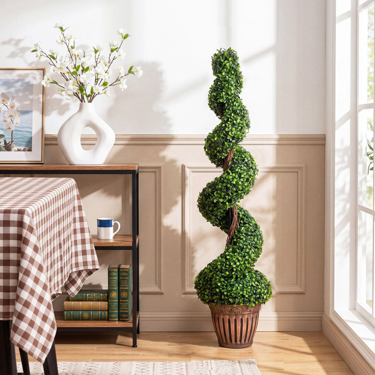 4 Feet Artificial Boxwood Spiral Green Leaves Tree view 2