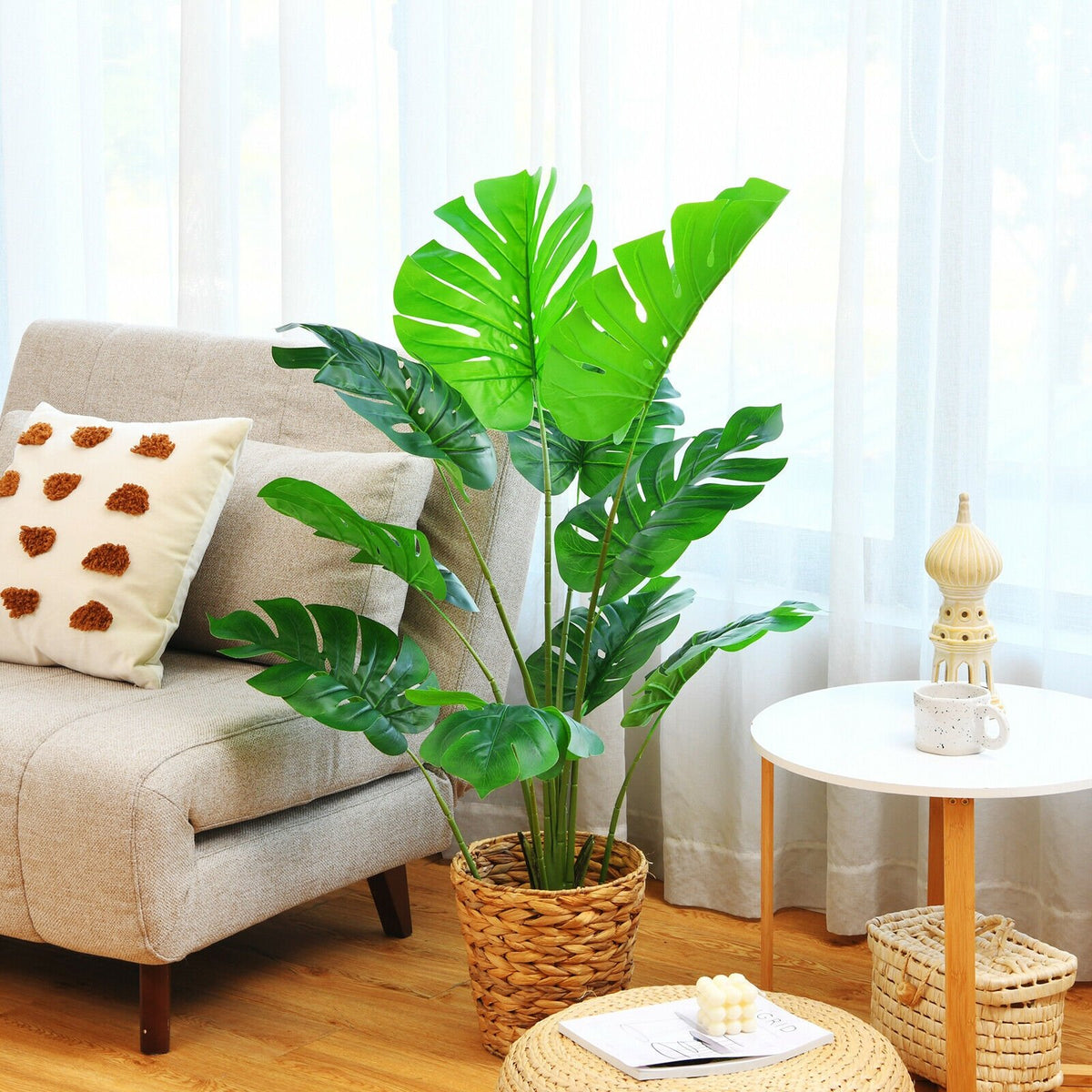 4 Feet Artificial Monstera Deliciosa Tree with 10 Leaves of Different Sizes view 2
