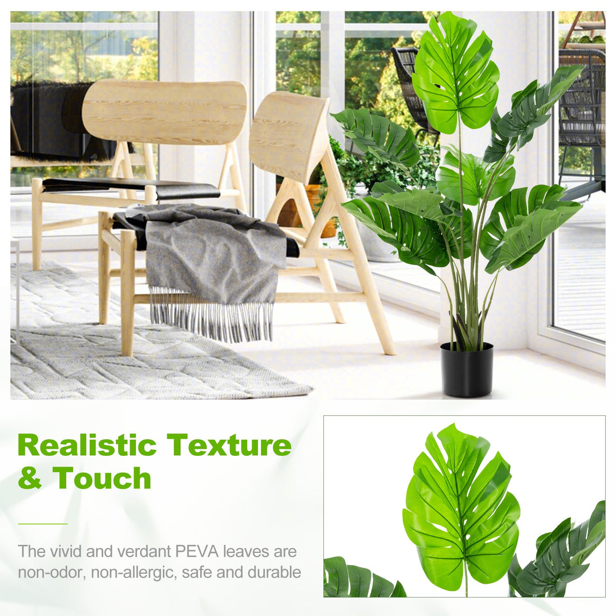 4 Feet Artificial Monstera Deliciosa Tree with 10 Leaves of Different Sizes view 4