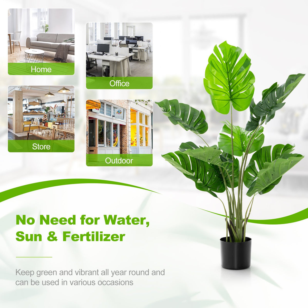 4 Feet Artificial Monstera Deliciosa Tree with 10 Leaves of Different Sizes view 5